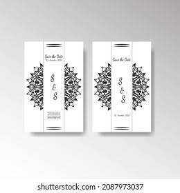 Save The Date invitation card design in henna tattoo style