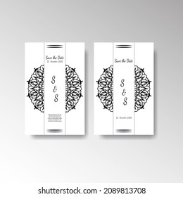 Save The Date invitation card design in henna tattoo style. Decorative mandala for print, poster, cover, brochure, flyer, banner.