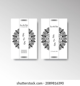 Save The Date invitation card design in henna tattoo style. Decorative mandala for print, poster, cover, brochure, flyer, banner.