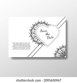 Save The Date invitation card design in henna tattoo style. Decorative mandala for print, poster, cover, brochure, flyer, banner.