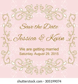 Save the Date Invitation Card with floral design elements on vintage background