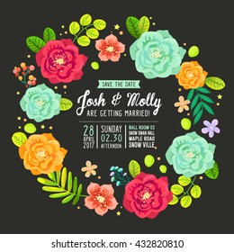 save the date invitation card with flowers set two
