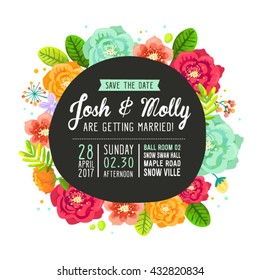 Save The Date Invitation Card With Flowers Set Three