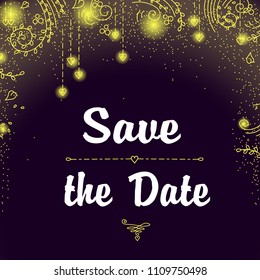 Save the Date Invitation Card with Holiday Lights with floral ornament