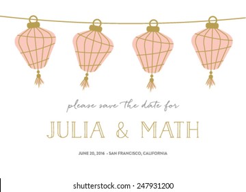 Save the Date Invitation Card with Lantern on white Background