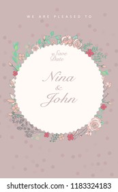 Save the date invitation card. Modern design template with elements. Modern trend colors. Vector elements. Eps 10
