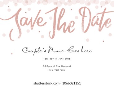 Save The Date invitation card template/ Hand Lettering design/ Textured background/ Wedding illustrations