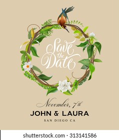 Save The Date Invitation Design with Floral Wreath