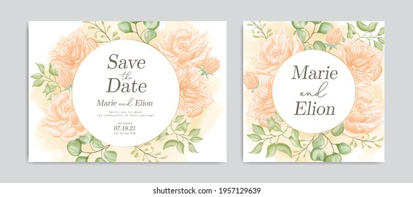 Save the date invitation with elegant watercolor floral ornament