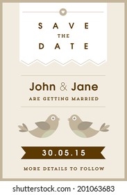 Save the date invitation gold love bird theme