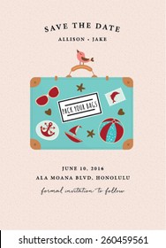 Save the Date Invitation with Suitcase and Bird