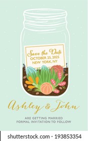 Save the Date Invitation with Terrarium Design in Vector