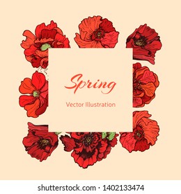 Save the date invitation. Vector wedding illustration with poppy flowers.