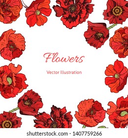 Save the date invitation. Vector wedding illustration with poppy flowers.