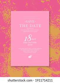 Save the date. An invitation to a wedding celebration. A template for placing your information. The design of the postcard is made in a modern style. Vector illustration with graphic elements.