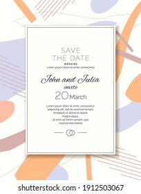 Guarda la fecha. Una invitación a una celebración de bodas. Una plantilla para colocar su información y texto. El diseño de la postal es moderno. Antecedentes abstractos.