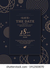 Save the date. An invitation to a wedding celebration. A template for placing your information and text. The design of the postcard is made in a modern style. Abstract background.