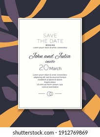 Guarda la fecha. Una invitación a una celebración de bodas. Una plantilla para colocar su información y texto. El diseño de la postal es moderno. Antecedentes abstractos.