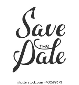 Save the Date invite card vector template with modern calligraphy isolated on white background. Handwritten lettering. Hand drawn design elements.