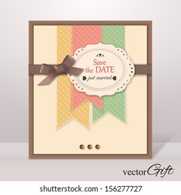 Save the date isolated flyer with scrapbook elements. Modern handmade / paper craft design. This vector illustration can be also used as greeting card or wedding invitation.