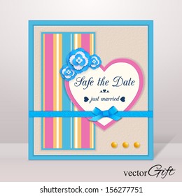 Save the date isolated flyer with scrapbook elements. Modern handmade / paper craft design. This vector illustration can be also used as greeting card or wedding invitation.