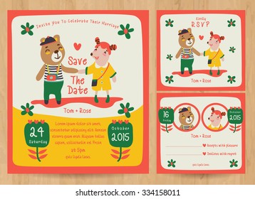 Save The Date / Just married card with cute cartoon animals