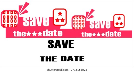 Save The Date label, badge, sticker, banner, stamp, icon, sign, symbol, logo, line, flat vector, isolated illustration on white background.