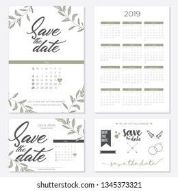 Save The Date Leaf Wedding Invitation Calendar 2019 Template Design