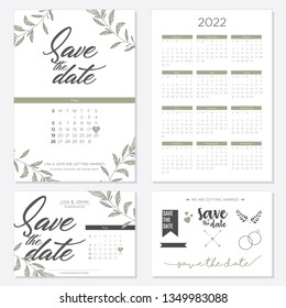 Save the date leaf wedding invitation calendar 2022 template design