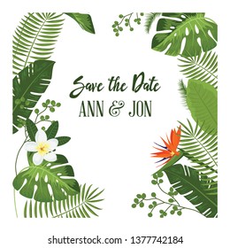 Save the date with leaves plant background