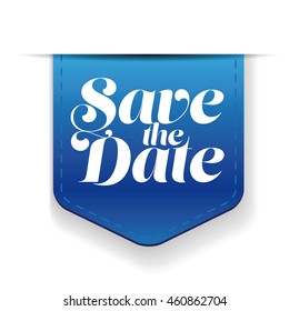 Save the Date lettering blue ribbon