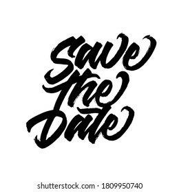 Save the date. lettering brush calligraphy. hand drawn card design. vector illustration.