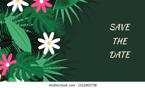 save the date lettering with floral pattern background
