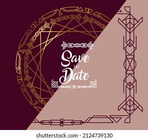 save the date lettering golden frame