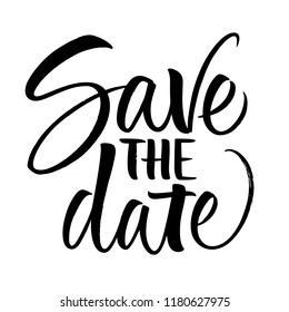 Save the Date lettering. Handwritten modern calligraphy, brush painted letters. Vector illustration. Template for poster, flyer, greeting card, invitation and various design products