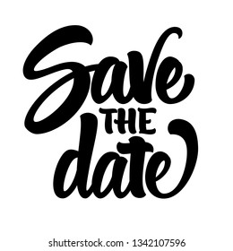 Save the Date lettering. Handwritten modern calligraphy, brush painted letters. Vector illustration. Template for poster, flyer, greeting card, invitation and various design products