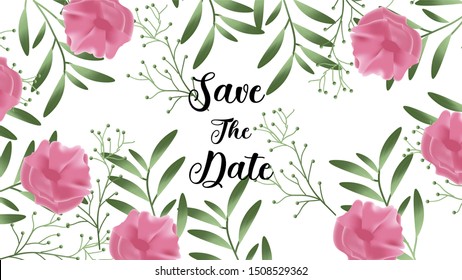 
save the date lettering on Botanical pattern 