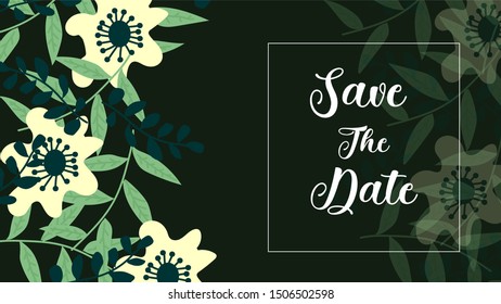 save the date lettering on tropical background