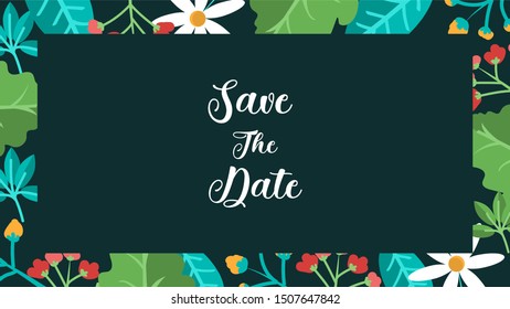 Save the date lettering on tropical background