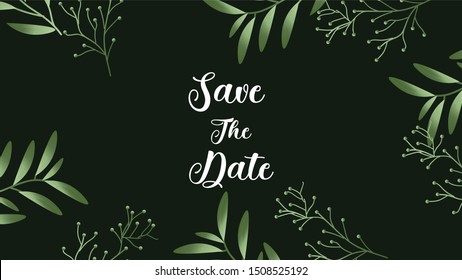 
save the date lettering on tropical background