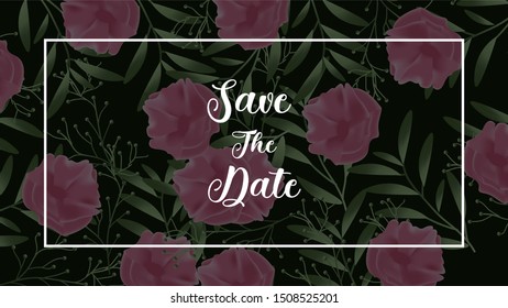 
save the date lettering on tropical background
