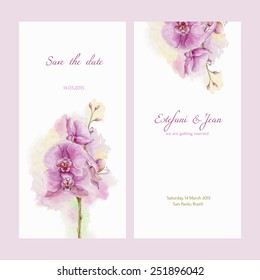 Save the date. Love card with watercolor orchid.