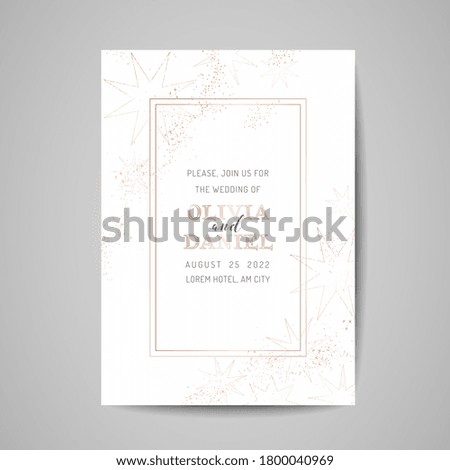 Save the Date Luxury Card, Wedding Celestial Invitation with Starry sky with Gold Foil Frame. Vintage vector trendy cover, graphic poster, retro brochure, design template