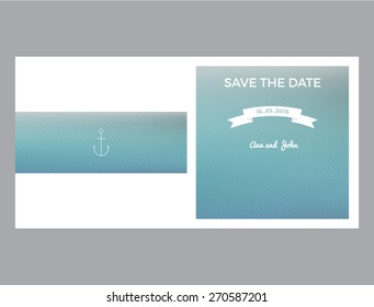 Save the date marine card with back and front side with transparent stripes
