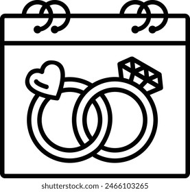 Save the Date or mark your calendar concept, Engagement Rings with Calendar vector outline icon, Muslim marriage Symbol, Islamic wedding customs Sign, Pakistani matrimony stock illustration