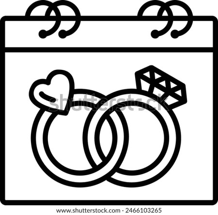 Save the Date or mark your calendar concept, Engagement Rings with Calendar vector outline icon, Muslim marriage Symbol, Islamic wedding customs Sign, Pakistani matrimony stock illustration