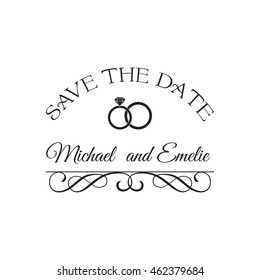 save the date. marryied rings with diamond.  Wedding invitation with heart.love romantic lettering. 