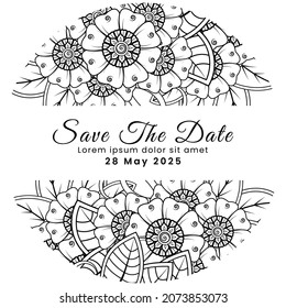 Save the date with mehndi flower. decoration in ethnic oriental, doodle ornament.