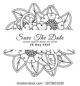 Save the date with mehndi flower. decoration in ethnic oriental, doodle ornament.