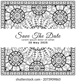 Save the date with mehndi flower. decoration in ethnic oriental, doodle ornament.